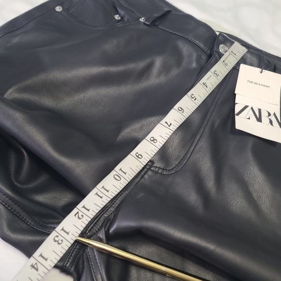 Zara Faux Leather The 90s Full Length Black Straight Leg Pant Women's Size‎ 12 - Picture 7 of 13